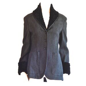 Romeo Gigli Wool Blazer With Crushed Velvet Trim - Italy